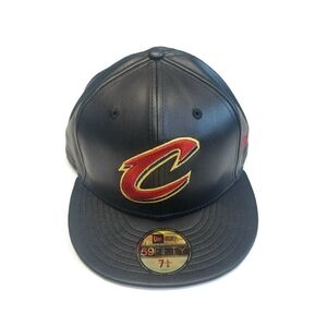 59Fifty New Era Size 7 5/8 NBA Cleveland Cavaliers Fitted Hat Faux Leather Cap